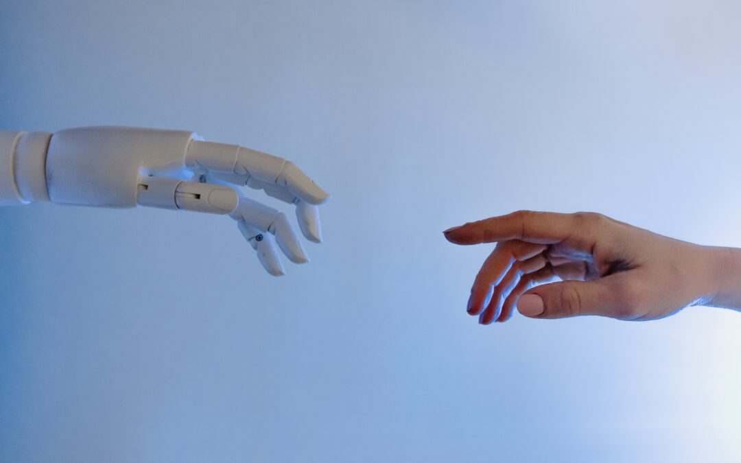 A person reaching out to a robot
